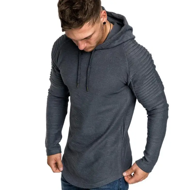 

Men Slim Crew Neck Solid Hooded Sweatshirt Long Sleeve Stripe Fold T Shirt Gao, As pictures