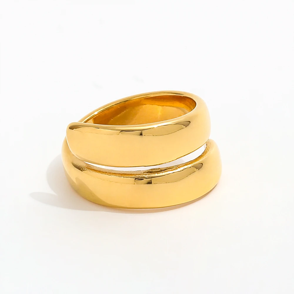 Joolim Jewelry Wholesale 18K Gold Plated Irregular Smooth Hug Stainless Steel Rings for Women Rings