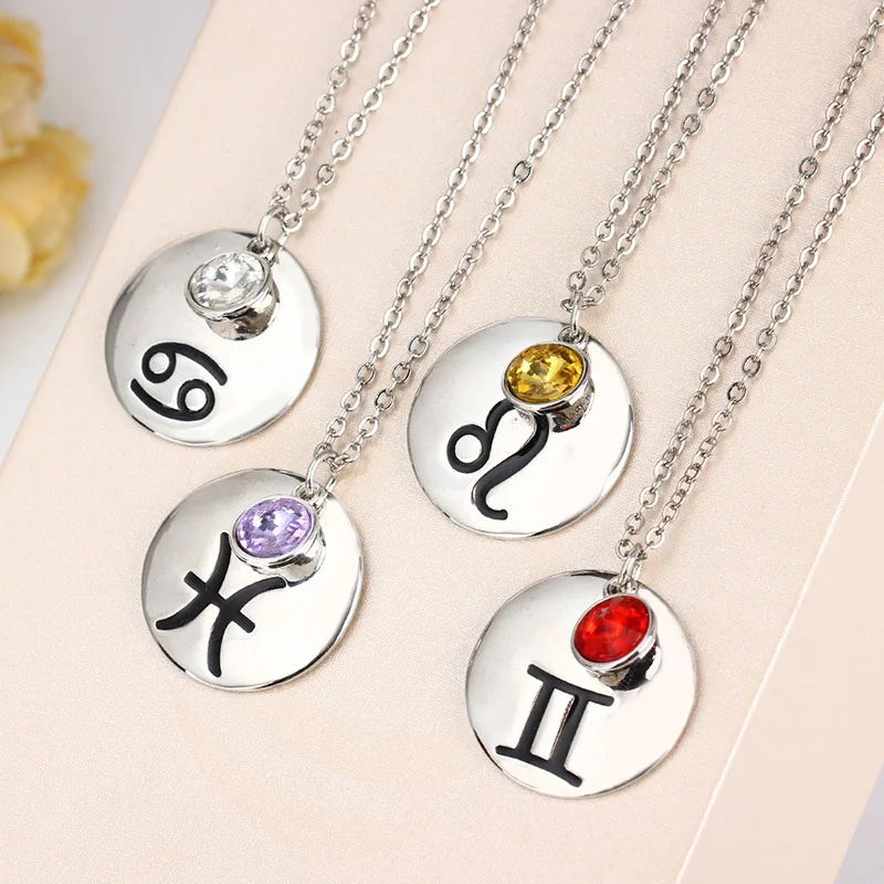 

Colourful Rhinestone Jewelry Silver Stainless Steel Pendant Zodiac Necklace For Women