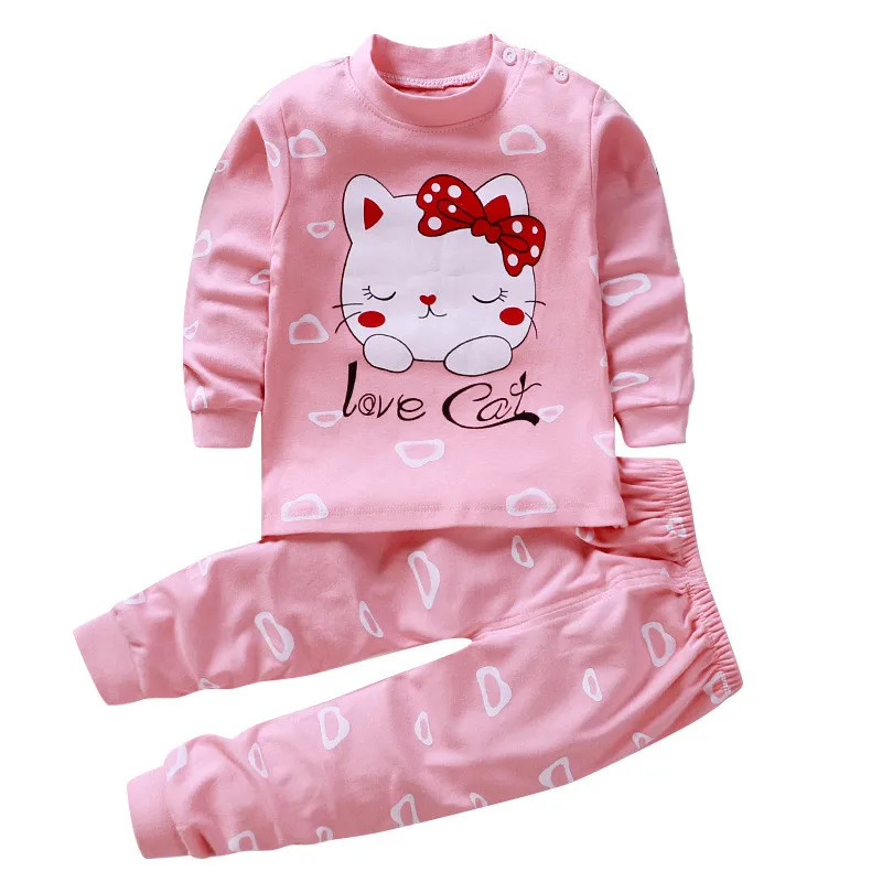 

100% Cotton Cute Cartoon Children Kids Custom Long Sleeve Printed Winter Baby Girl Pajamas, Toddler Baby Girl Sleepwear, Blue, pink, yellow, green, purple, white, orange, coffee
