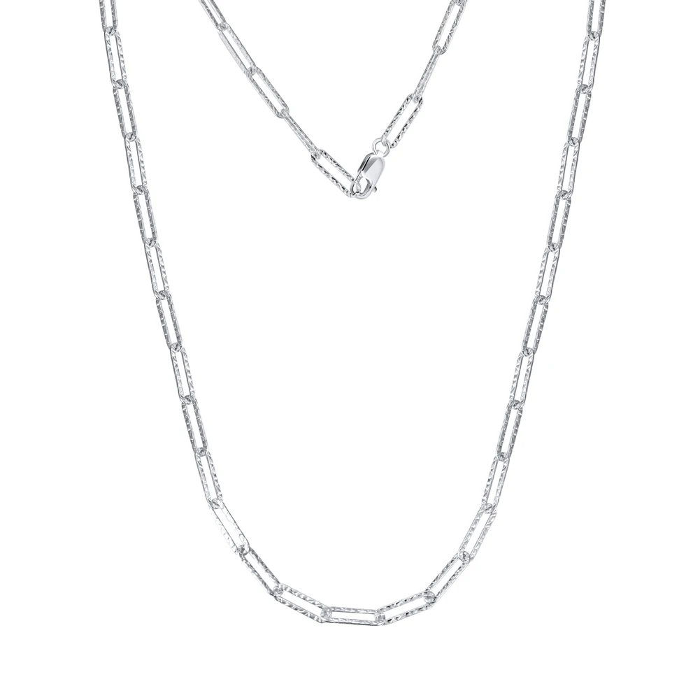 

RINNTIN SC59 Solid 925 Sterling Silver Italian Handmade 3.5mm Paperclip Link Hammered Chain Necklace