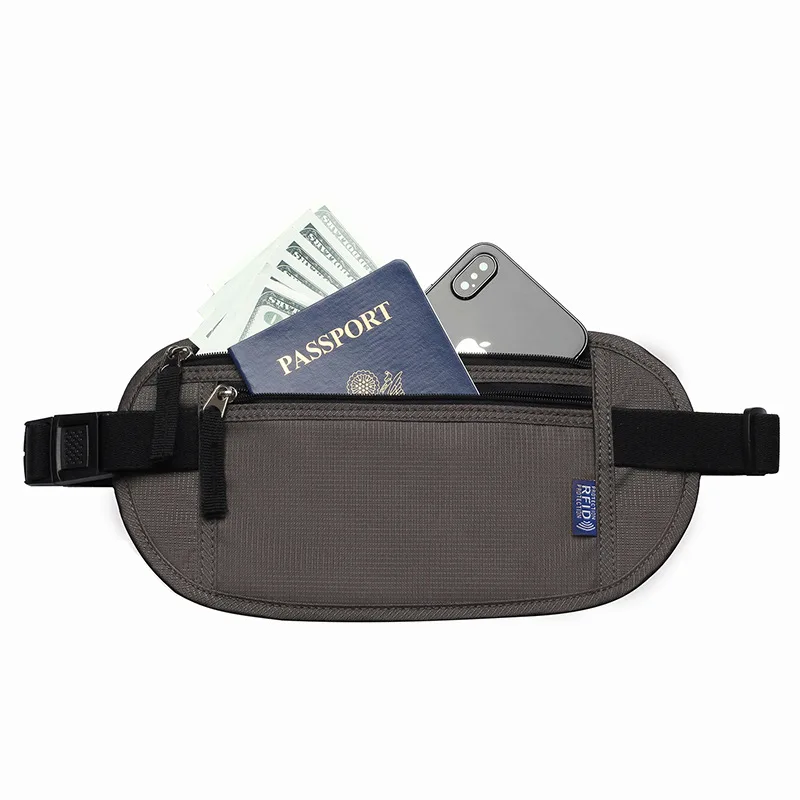 

ODM flat reflective travel waist bag under cover invisible anti thief RFID blocking travel fanny pack, 4 colors