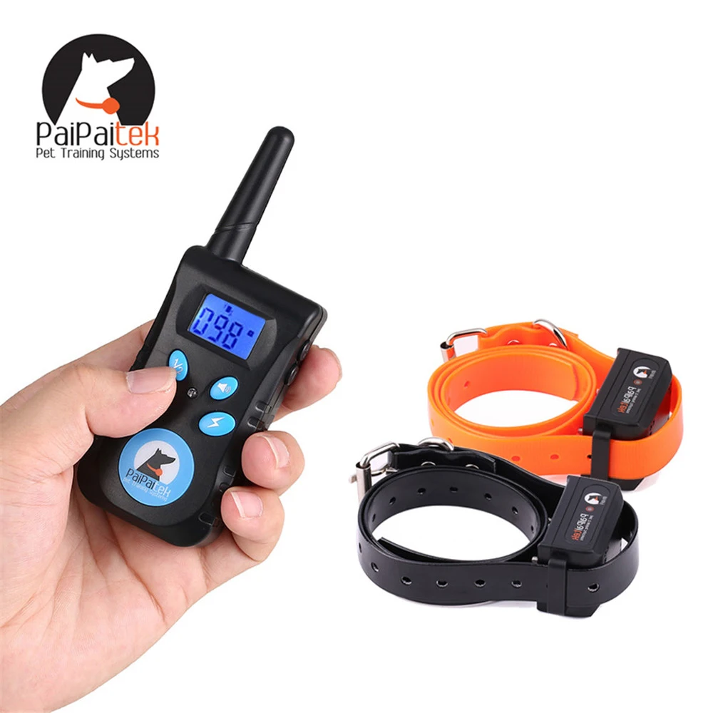 

Amazon best seller waterproof remote dog pet bark slave training shock collar for two dogs, Black/orange collar