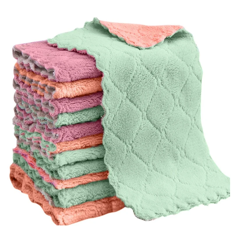 

4 Colors Wholesale Household Microfiber Cloth Absorbent Kitchen Towel Lint-free Dish Washing Cloth