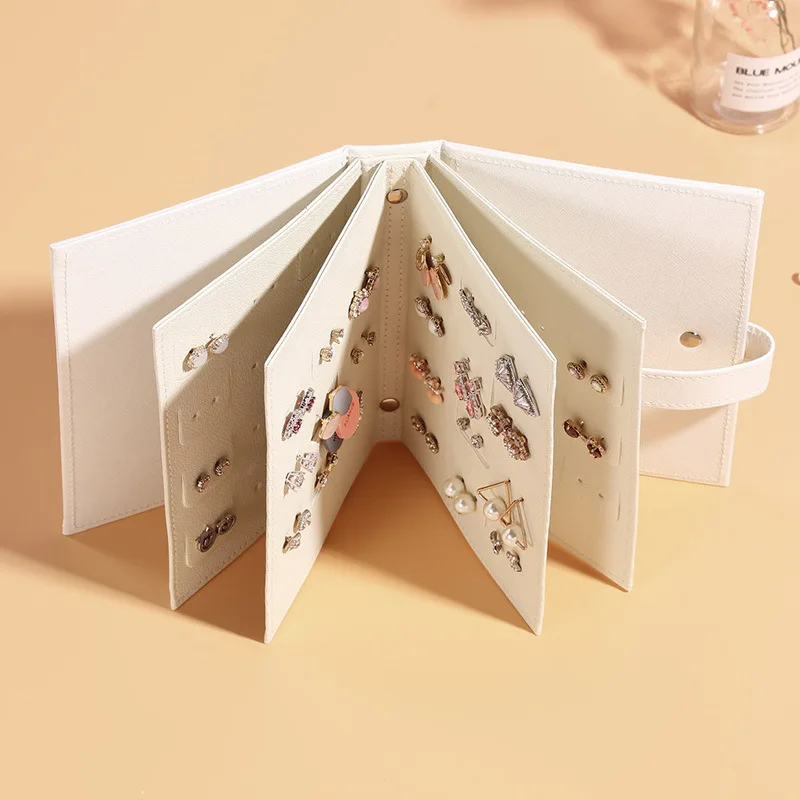 

Custom Logo Leather Small Jewelry Storage Book Portable Travel Velvet Jewellery Storage Case Necklace Ring Earring Box Organizer