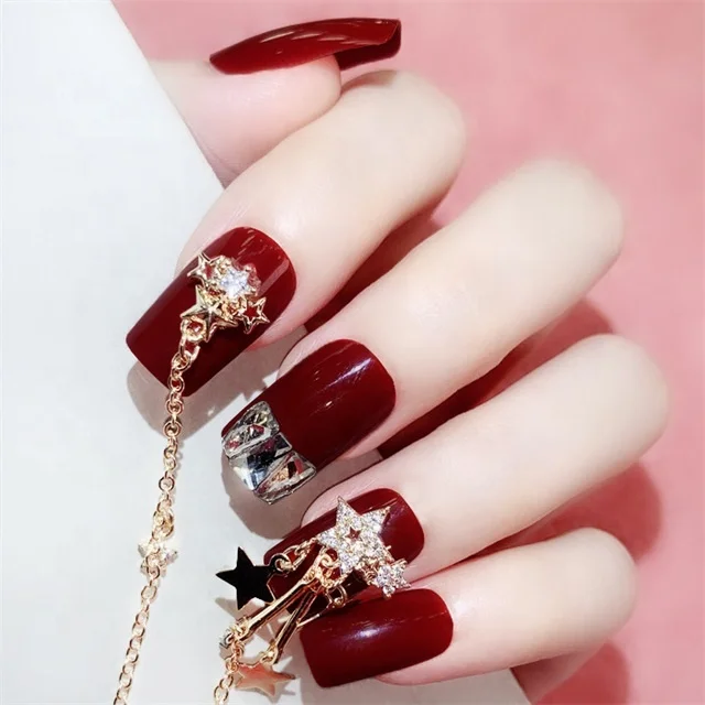 

Lasting Shiny Red Star 3D Fashion Art Trend Artificial Elegant False Nails