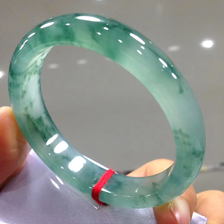 

Myanmar ice seed jade bangles female natural floating green flower round jade bangles 52-62mm