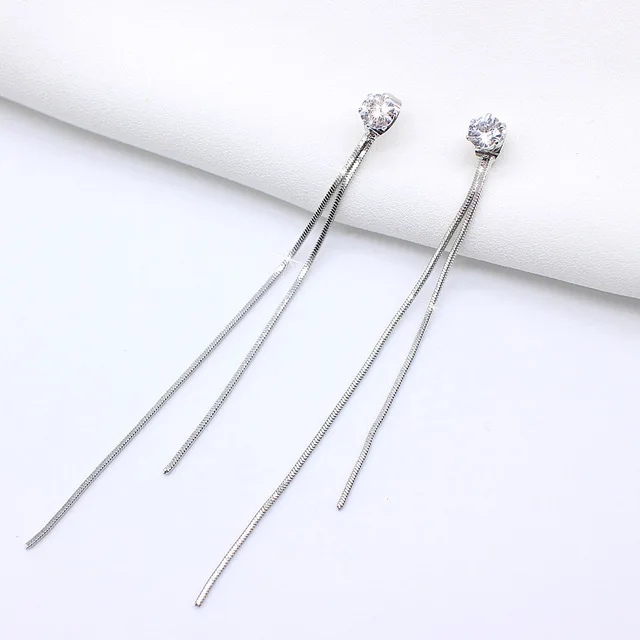 

Fashion Silver 14k 18k Gold Plated Snake Chain Tassel Rhinestone 316L Stainless Steel Stud Earrings, 14k gold, silver