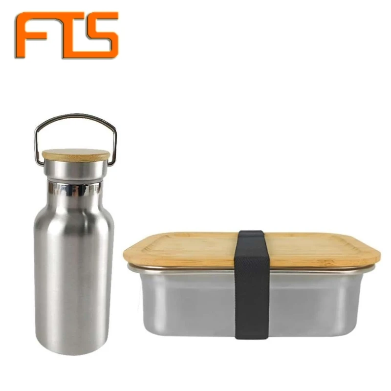 

FTS Fresh Keeping Crisper Bamboo Lid Square Insulated And Water Bottle Stainless Steel Lunch Box