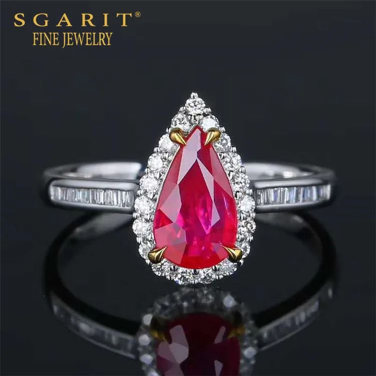 

SGARIT classic proposal ring wholesale 18k gold women jewelry AIG 1.05ct Burma natural pigeon blood red ruby ring