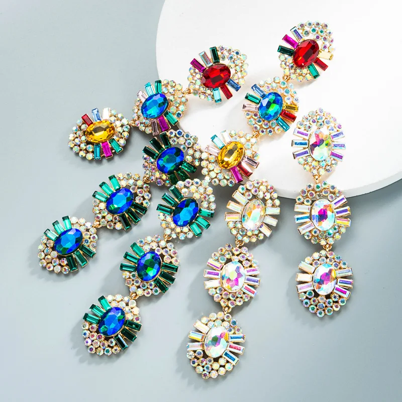 

alloy rhinestone long diamond tide baroque earrings