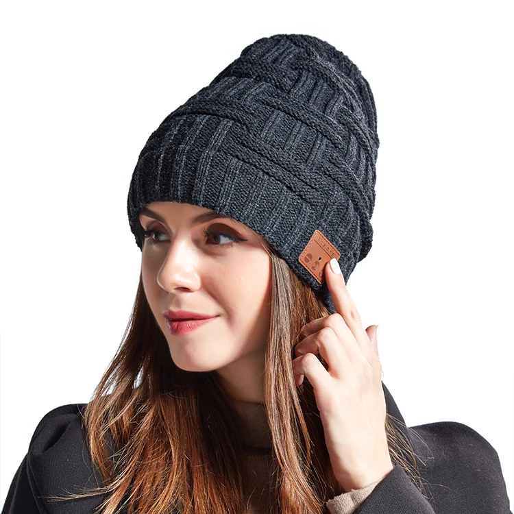 

Winter Outdoor Sport Knitted Hairball Beanie with Wireless Stereo Headphone Earphone Speaker Mic, Black color