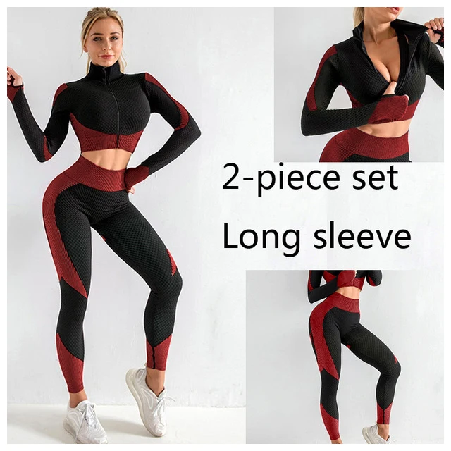 

Seamless Women Yoga Sets 2 piece Female Sport Gym suits Wear Running women Fitness Sport Yoga Suit Long Sleeve yoga clothing, Customized color