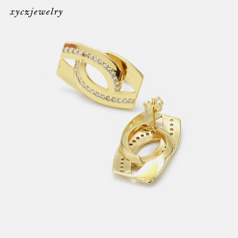 

XingYu New Irregular Shape Stud Earrings White CZ Gold Plated Earrings Studs