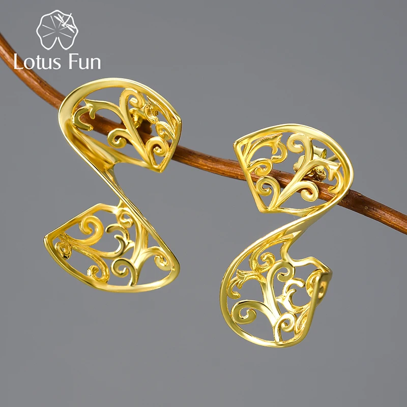 

Lotus Fun 18K Gold Unusual leaf shaped drop earrings Women 925 Sterling Silver Luxury Jewelry