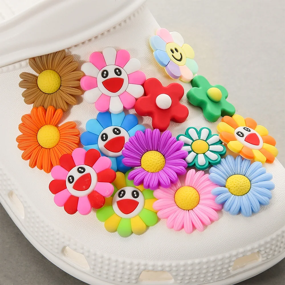 

DIY Flower Silicone Buckles Sunflower charms For Shoe Decoration daisy Croc Shoes Charm Hole Shoes Buckle Accessory, Picture
