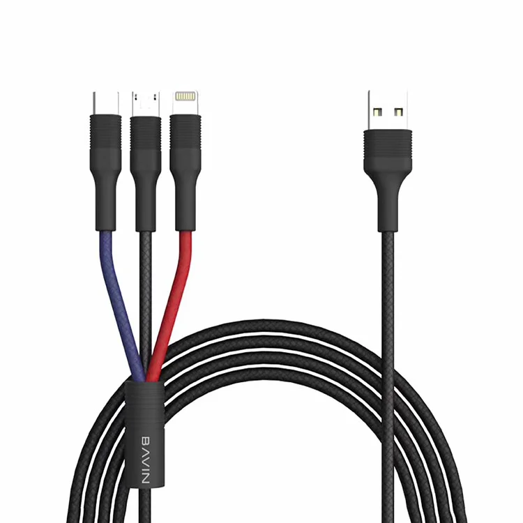 

Custom Multi Function Nylon Braided 3 in 1 USB Cable Mobile Phone Fast Charging Cable with for Android Apple Mobile Phone