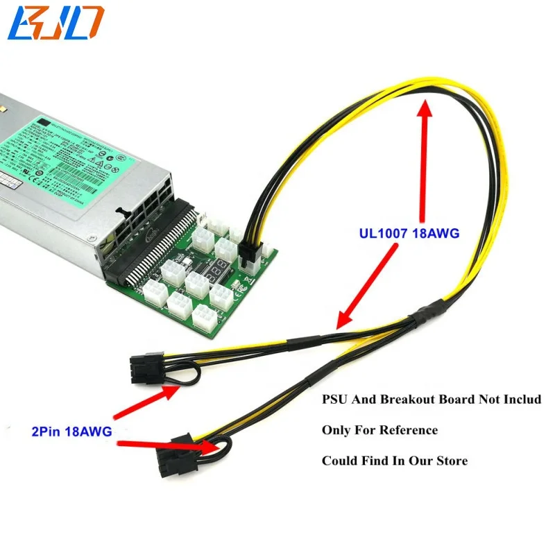 

PCI-E 6 Pin 6PIN Male to 2 * 8Pin 6+2Pin GPU Power Cable 18AWG 50CM+20CM for HP Server PSU Power Supply Breakout Board in stock, Black and yellow