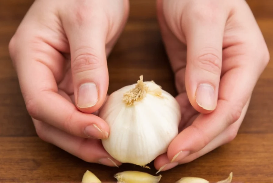 Hands using paper towel to handle minced garlic