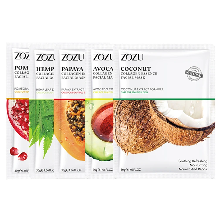 

ZOZU Natural cbd hemp facial mask sheet vitamin C Whitening moisturizer oem mask facial wholesale korea set