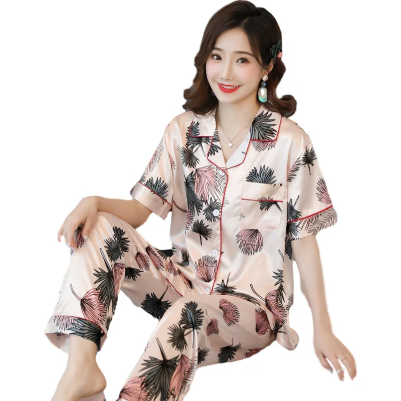 

Summer Sleep Wear Lady 2 Piece Nightwear Rayon Nighty Home Clothes Silk Pyjama Set Pajama Satin Night Suit For Women