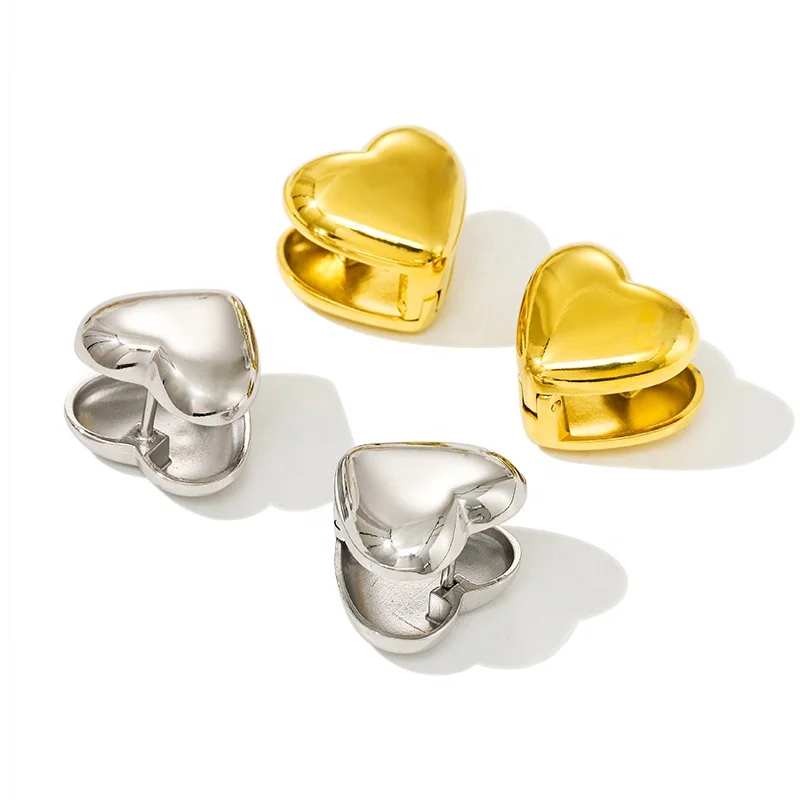 

High Quality Non Tarnish Jewelry 18K Gold Plated Luxury Waterproof Stainless Steel Metal Texture Heart Stud Earrings