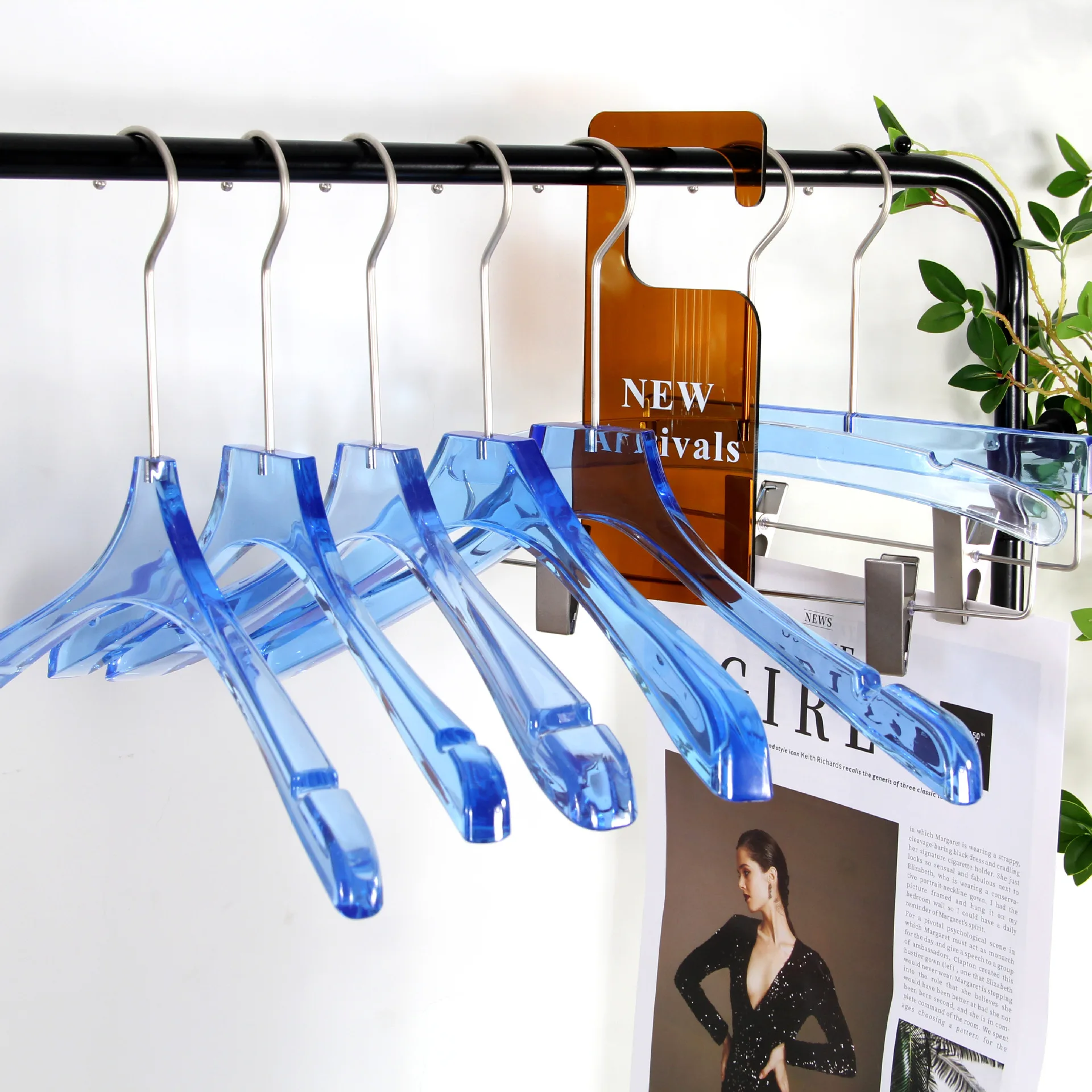 

GG44 Blue Acrylic Clothing Shop Hanger Crystal Traceless Rack Women Wedding Dress Antislip Hanger, Solid