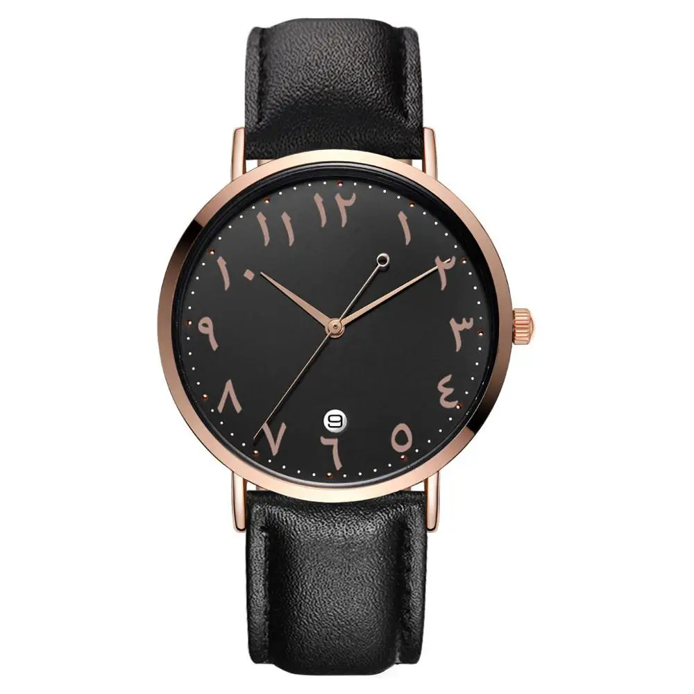 

Arabic Numbers Leather Watch Classic Men Women Simple Dial Quartz Wristwatches Custom Logo