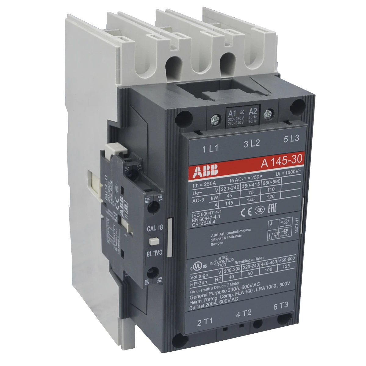 

Asez A Line 3P 145A electric contactor A Series A145-30-11*220-230V 50Hz/230-240V 60Hz 1SFL471001R8011 A145-30-11