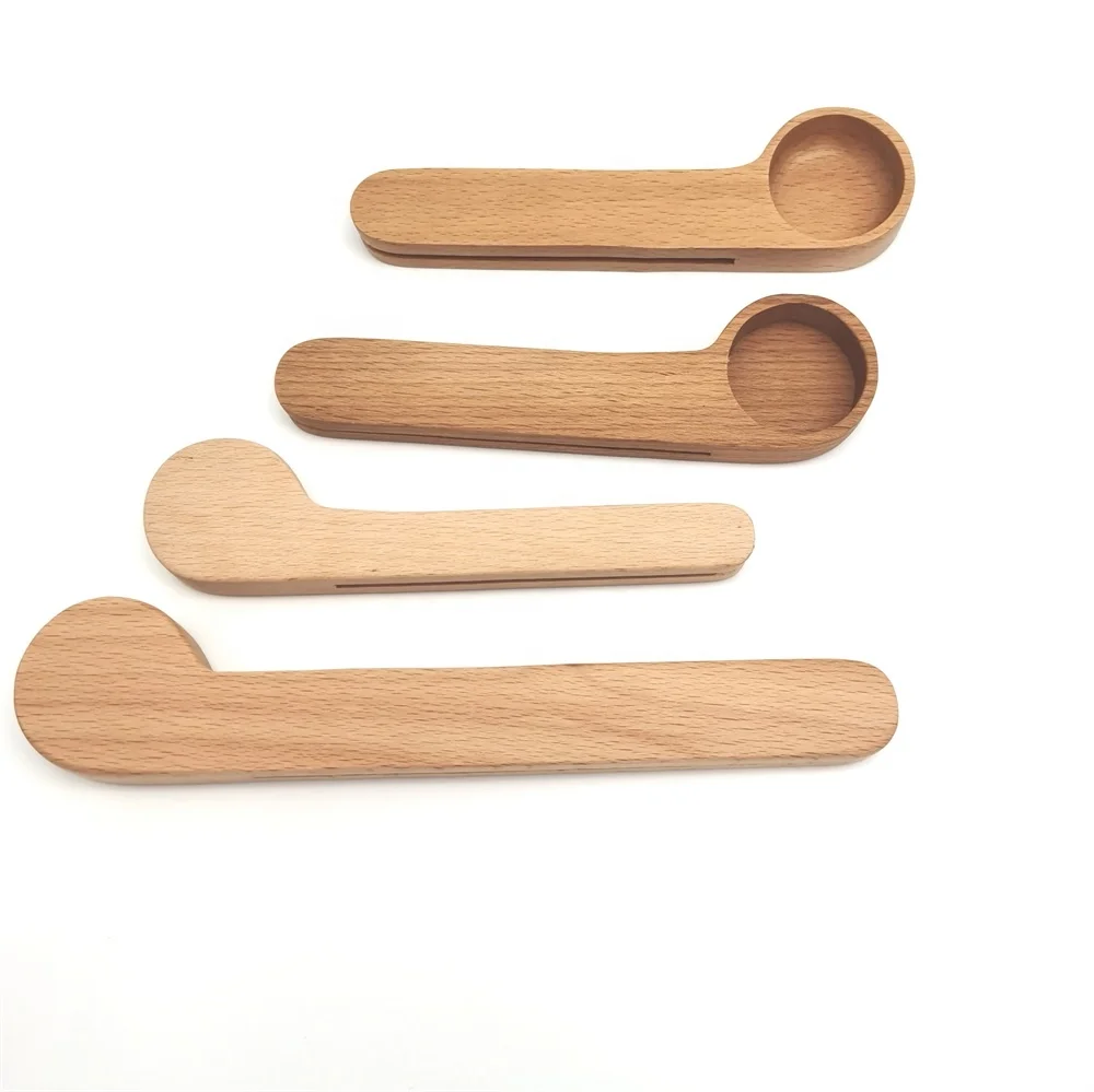 

Factory Wholsale Handemade Natural Wooden Coffee Scoop Bag Clip Coffee Bags Sealer Tablespoon Solid Beech Wood Measuring Scoop