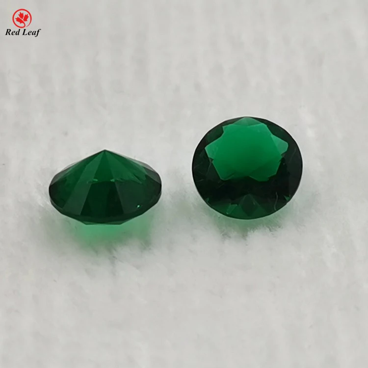 

Redleaf Jewelry Round Shape crystal gems Diamond Cut loose Green color Glass Gemstone