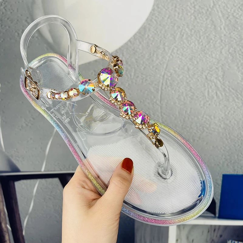 

Fashion Beach Jelly Sandals Rhinestone Summer Flat Pvc Woman Sandal, Picture color