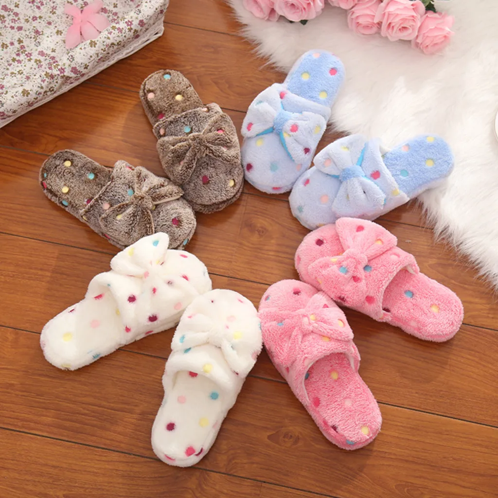 

2021 Cotton trailer Womens New Bow Cotton Slippers Ladies Cute Winter Warm Indoor Non-Slip Home Shoe, Different colors and support to customized