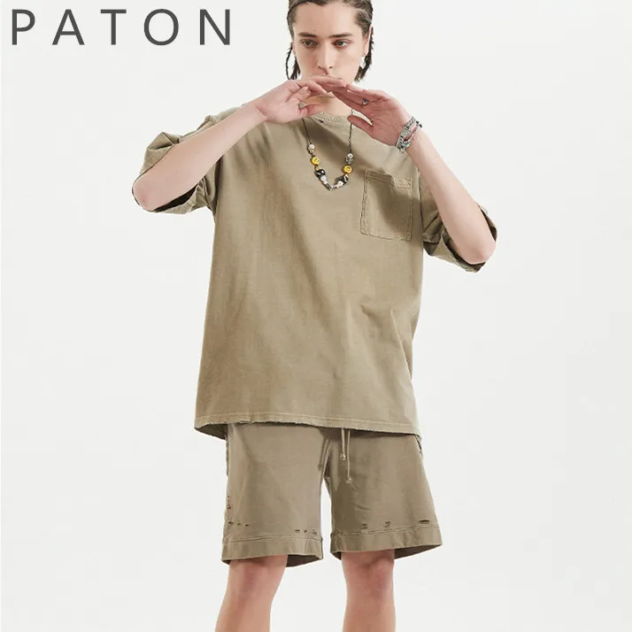 

2022 spring summer blank VINTAGE mens cotton running shorts 300g cotton & t shirt 220g sets high street fashion hip-pop clothes