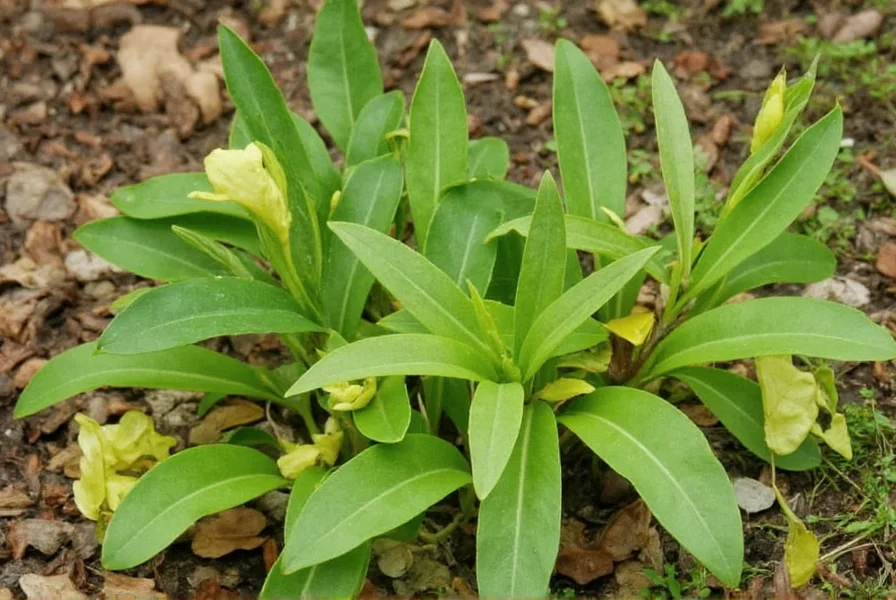 Wild ginger plant showing heart-shaped leaves and small brownish flowers