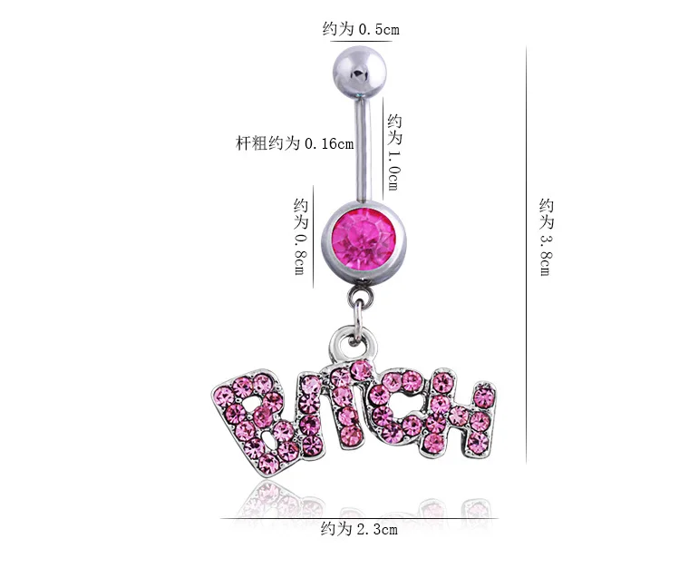 

Wholesale Cute letter Bitch belly button ring navel belly rings zircon diamond Initial stainless steel body piercing jewelry