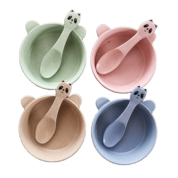 

Wheat straw tableware cartoon panda bowl spoon children anti-ironing anti-fall bowls
