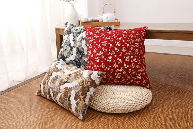 Japanese Style Crane Cloud Flower Design Unique Cushion Black Throw