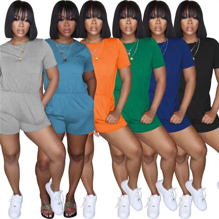 

Hot Sell Summer Lady Solid Sports Bodycon Women One Piece Short Jumpsuits And Rompers Jump Suit