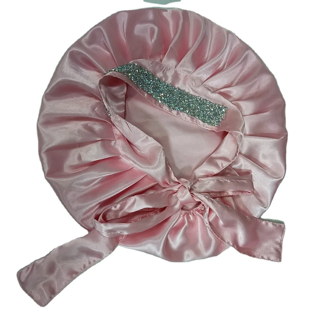 

Luxury Bling Wide Band Tie Headwrap Satin Bonnets For Women Braids Design Sleep Caps, Customized