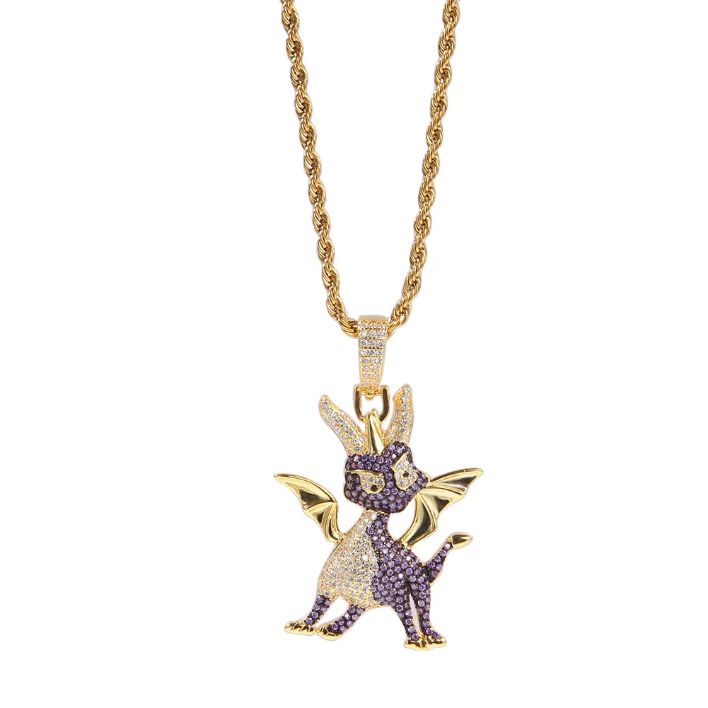 

Hip Hop Bling Iced Out Two Tone Cartoon Litter Dragon Pendants Necklace for Men Women Unisex Rapper Jewelry Drop Shipping