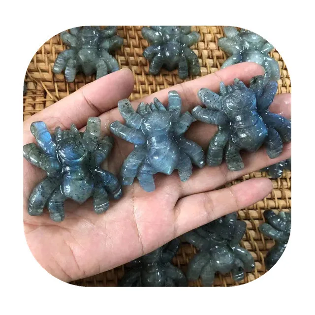 

New arrivals 50mm crystals gift crafts natural blue flash labradorite carved spiders for home decoration