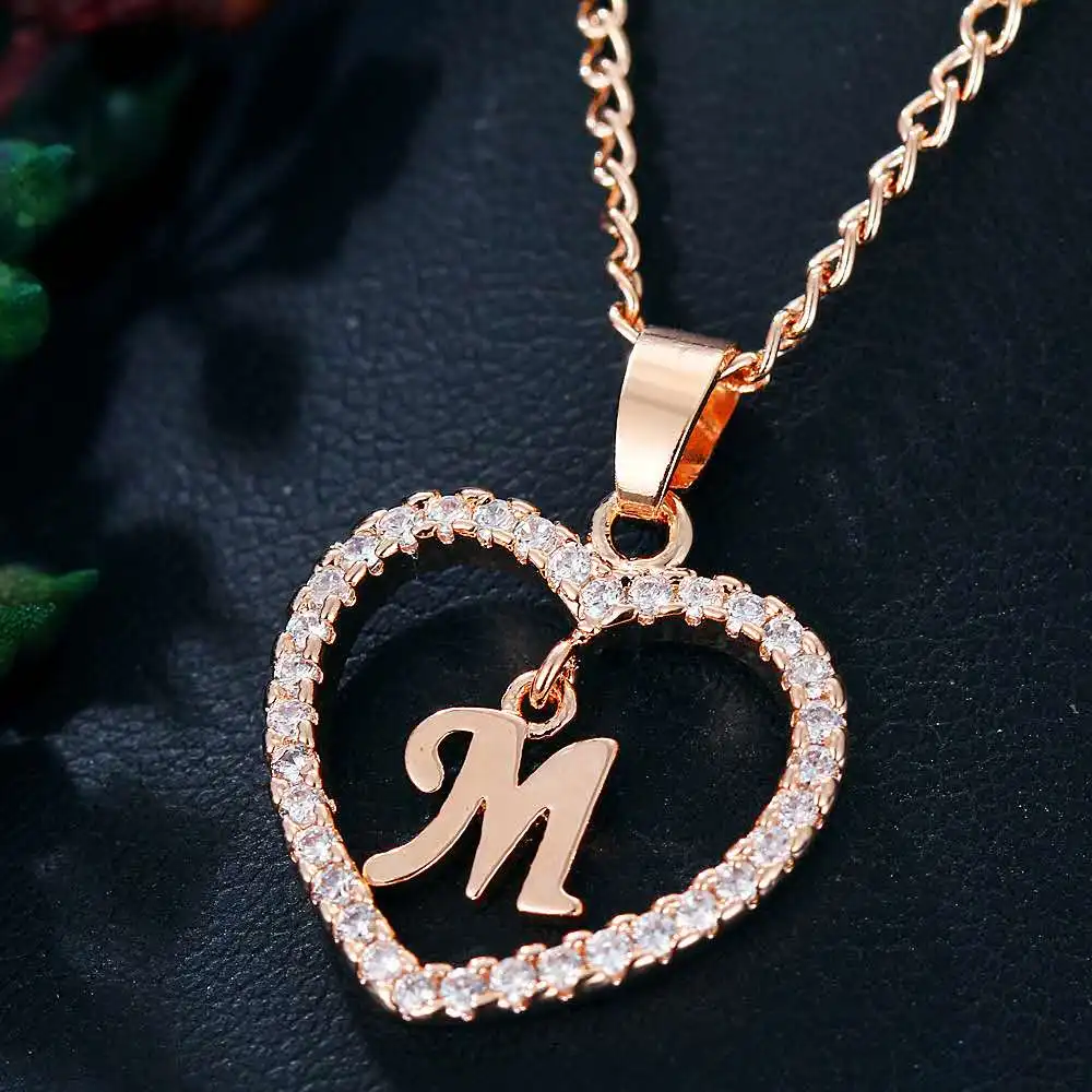 

Wholesale high quality rose gold letter diamond necklace pendant, feminine charm necklace pendant, White,gold