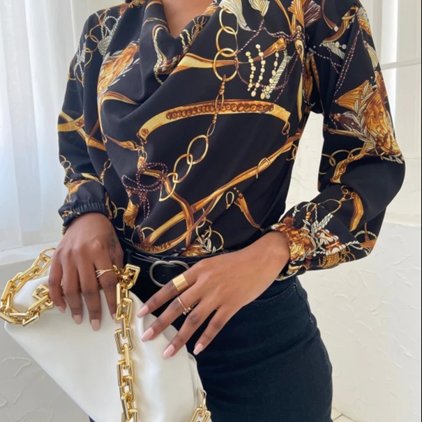 

Best selling quality print casual blouse 2021 fashion design, Customized color
