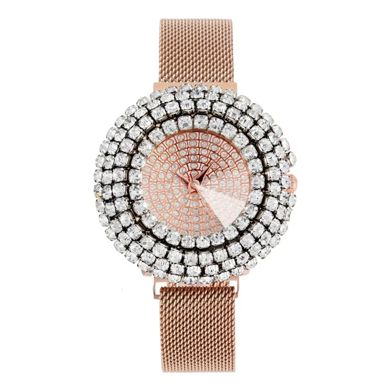 

WJ-9689 Creative Large Dial Quartz Watch For Ladies Full Diamond Luxury Watch Women's Stainless Steel Mesh Wristwatch In Yiwu, Mix