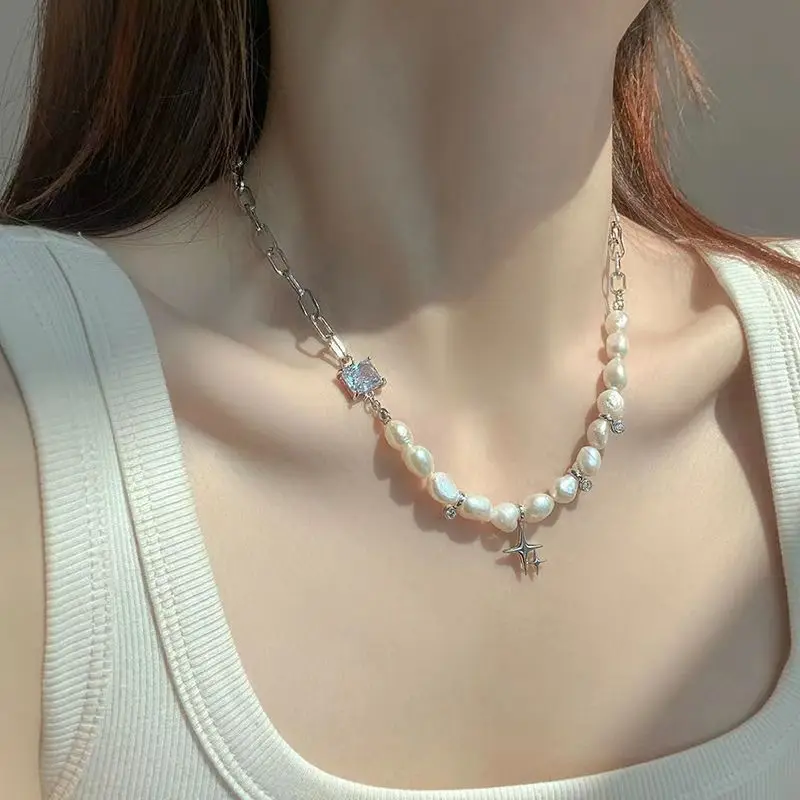 

wholesale foxtail chain natural freshwater pearl Baroque water drop Star Mosaic stars fashion jewelry zircon gift for women