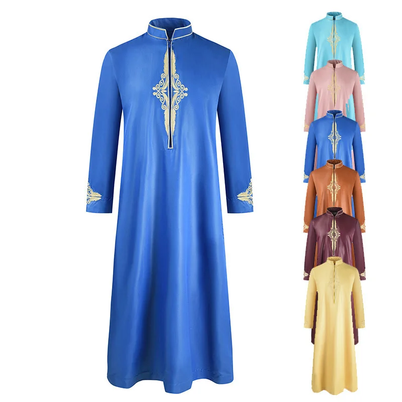 

HJ AMMR07 Drop Shipping High Quality Arabian Thobe Arab Dress Kaftan Jalabiya For Men Muslim, White, gray, cyan, navy white blue, light green blue, navy blue