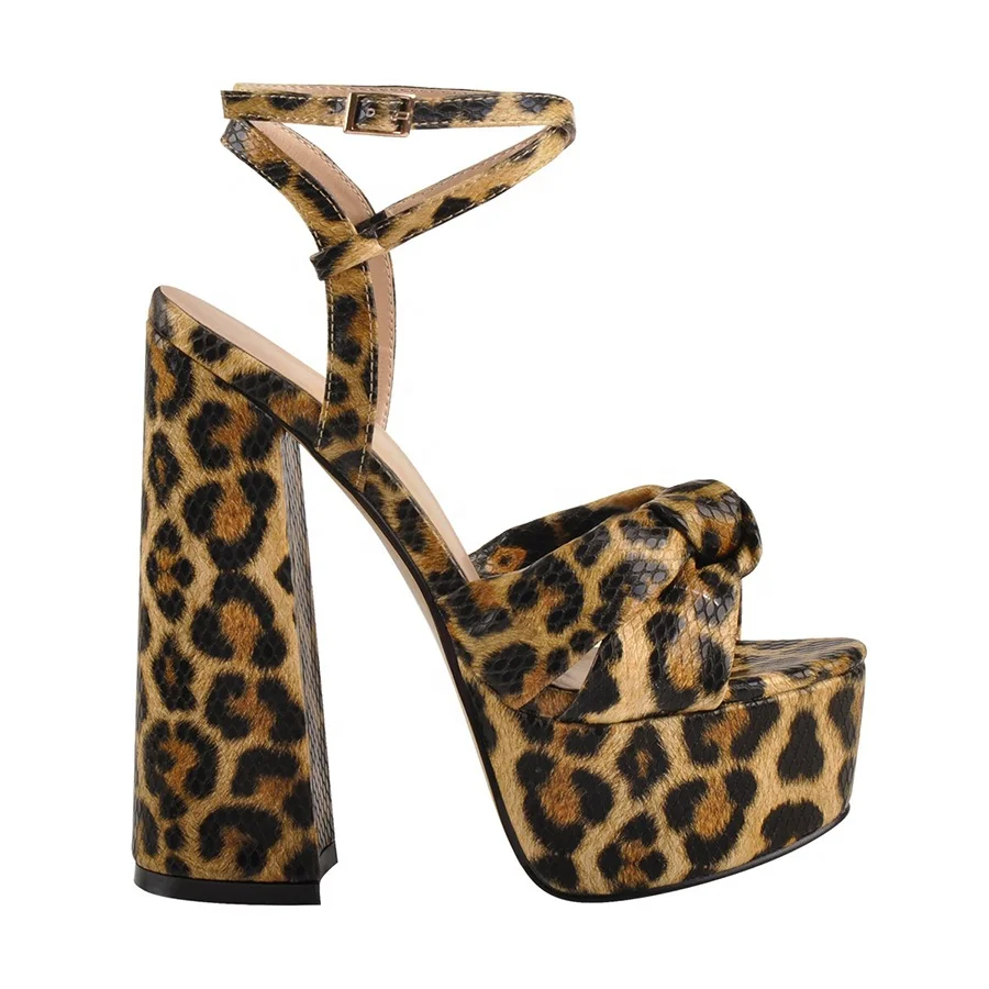 

16CM(6.3inches) Platform Open Toe Leopard Print Ankle Strap Block Chunky Sandals For Women And Ladies 2021