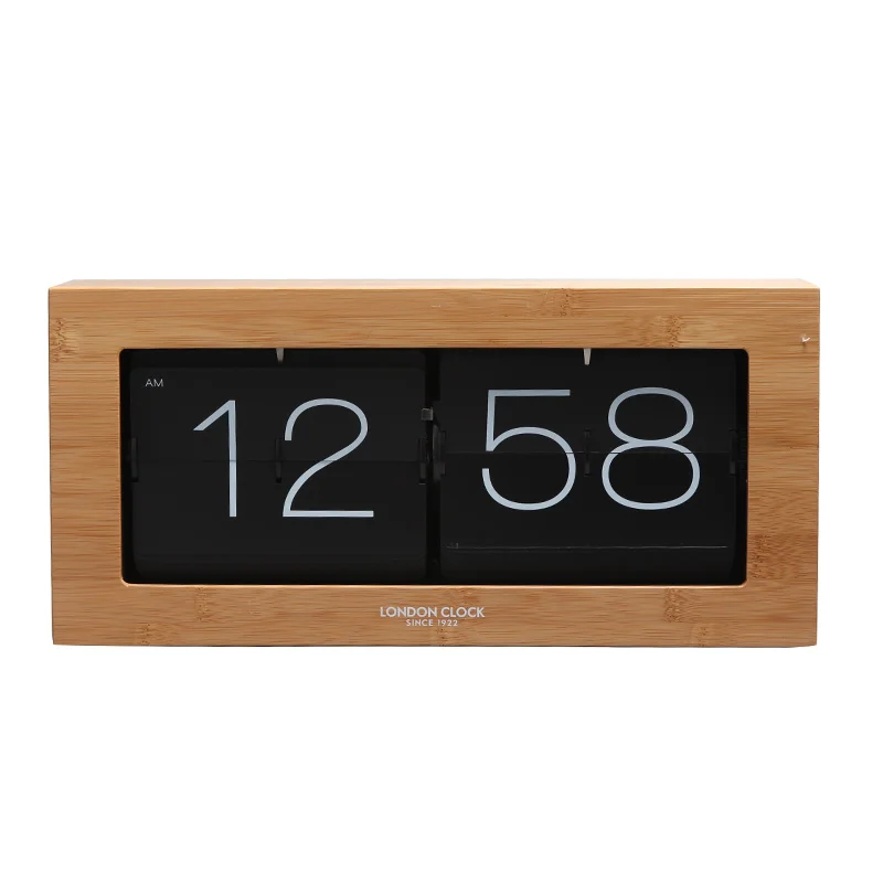 
Living Room Study Creative Standing Desk Wall Automatic Page Turning Flip Flap Clock Down Click Bamboo Environmental 