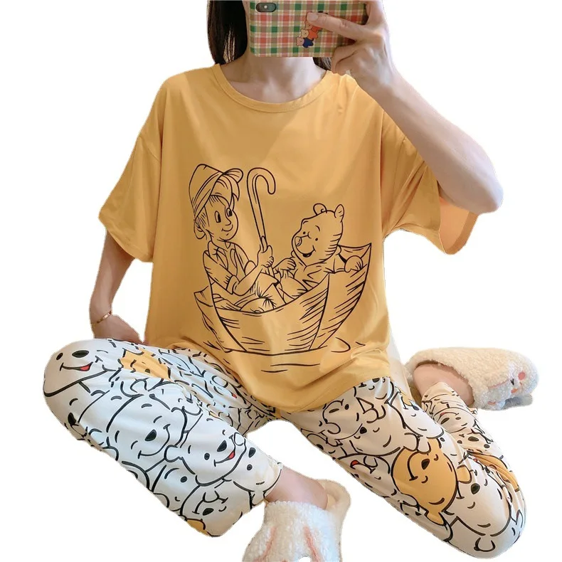 

Fashion trend cartoon bear pajamas women short-sleeved trousers outer wear home service suit